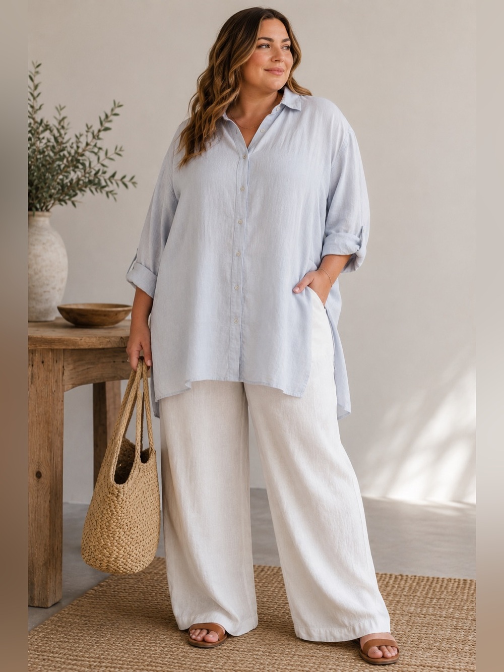 Tahari 100% Linen Top Light Blue Button Up Top 3X Lightweight Summer Vacation